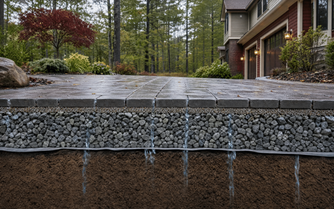 Permeable paver system installation in Southern New Hampshire